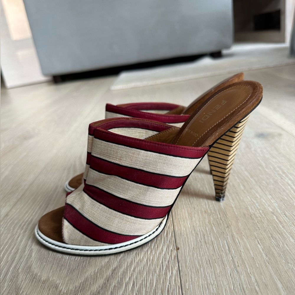 Fendi Striped Satin Mules / Heels IT 39 / US 8.5 / AUTHENTIC